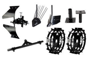 Expert Accessory Package (Reversible Plow, Adjustable Double Adapter, 2 x Ridger, 2 x Potato Digger Plow, Metal Wheels 5.00 with Hubs)